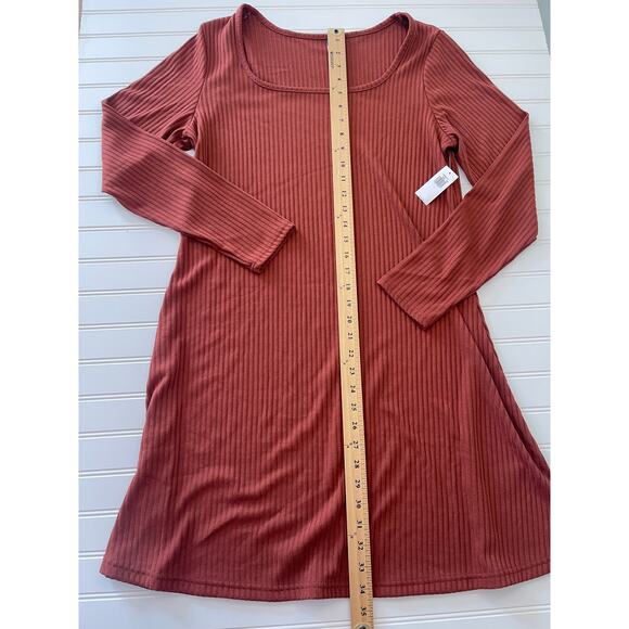 NEW NWT Old Navy Burnt Orange Square Neck Ribbed Swing Dress Size Women's Large - Picture 3 of 7